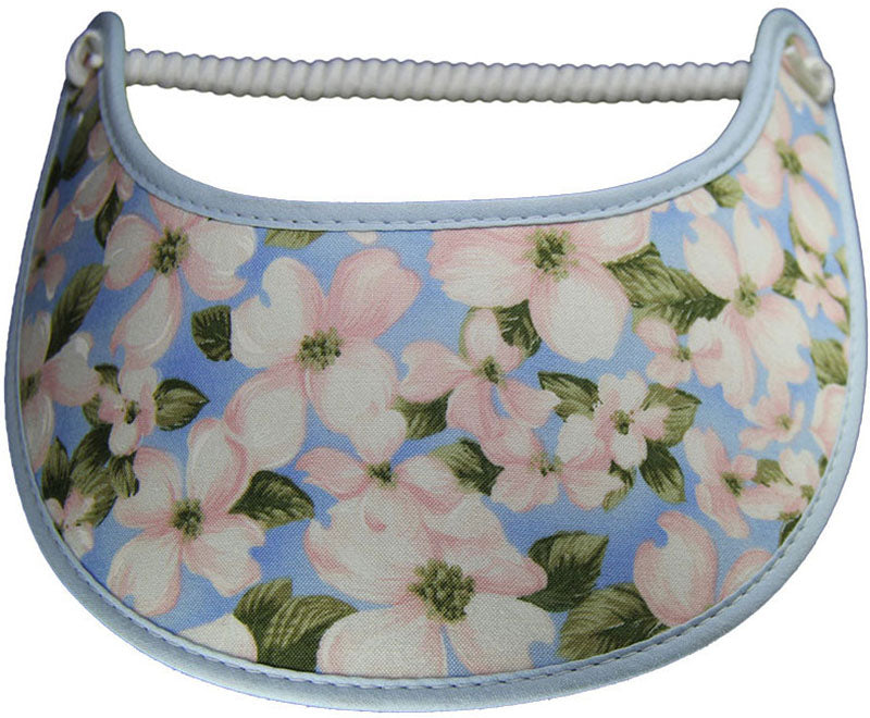 Ladies foam sun visor with dogwood blossoms on light blue