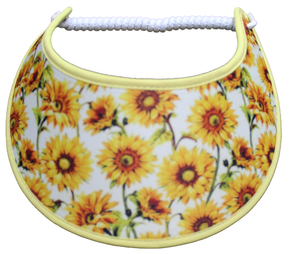 N321 Yellow Flowers on White Sun Visor