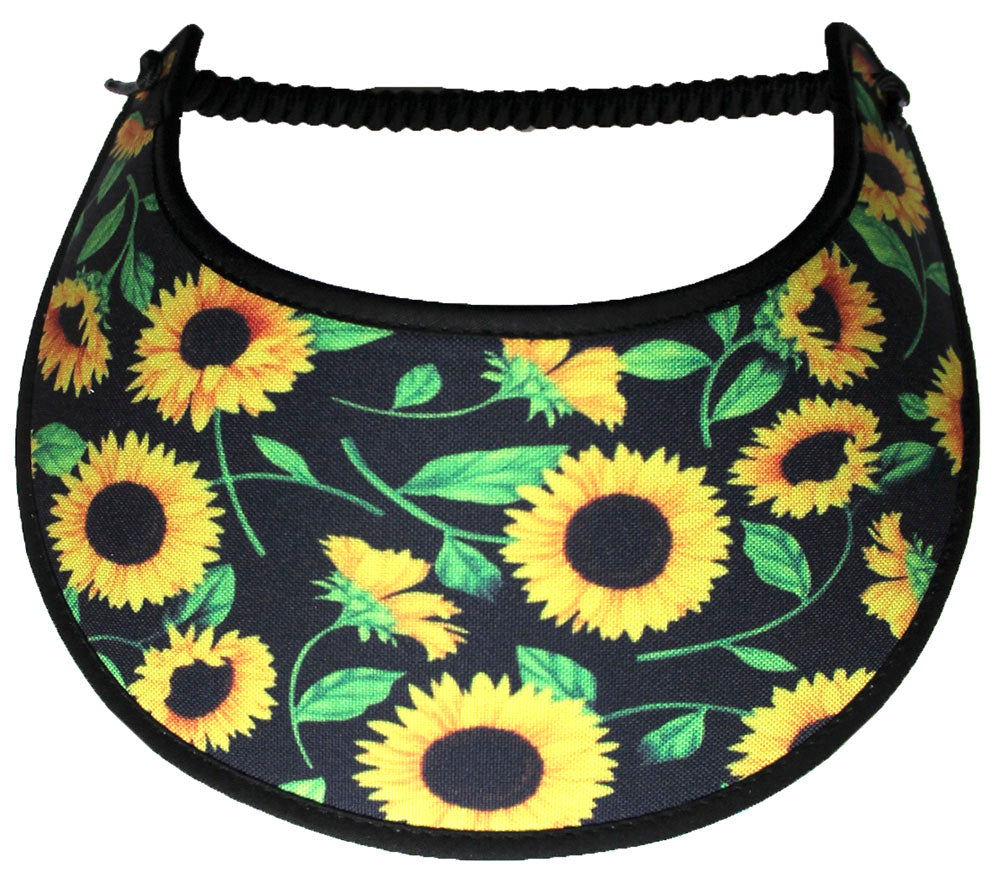 Ladies foam sun visor sunflowers on black
