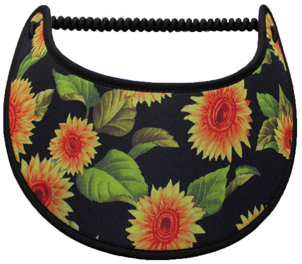 Foam sun visor sunflowers on black