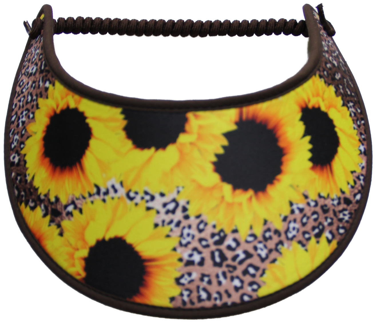 SUNFLOWERS ON CHEETAH DESIGN...EDGES TRIMMED WITH BROWN FABRIC