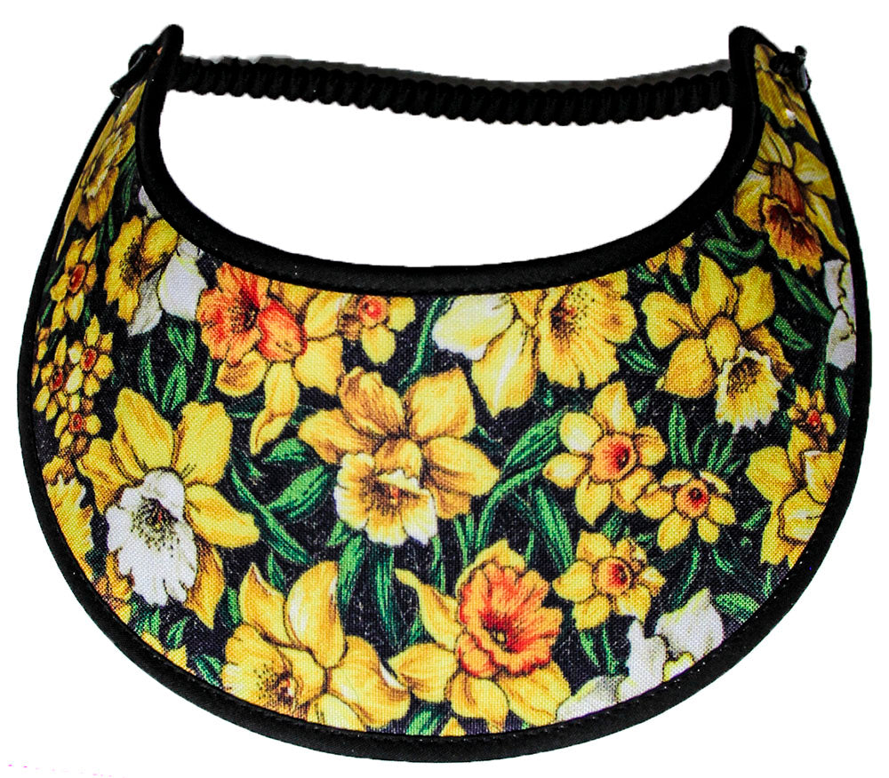 Ladies foam sun visor with yellow & white on black