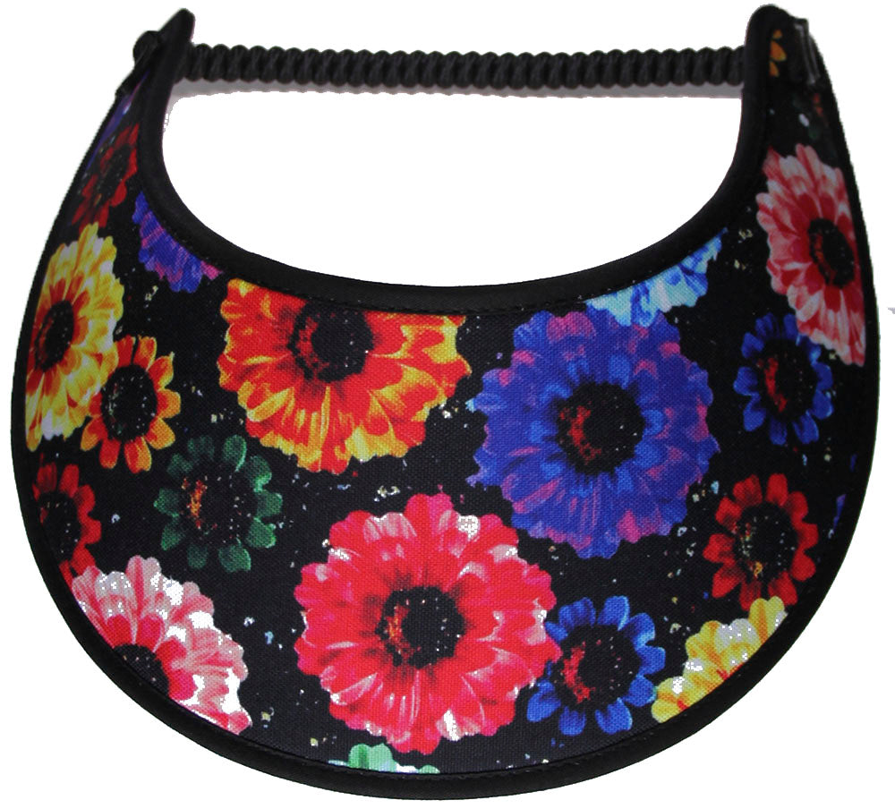 Foam sun visor with colorful flowers on black