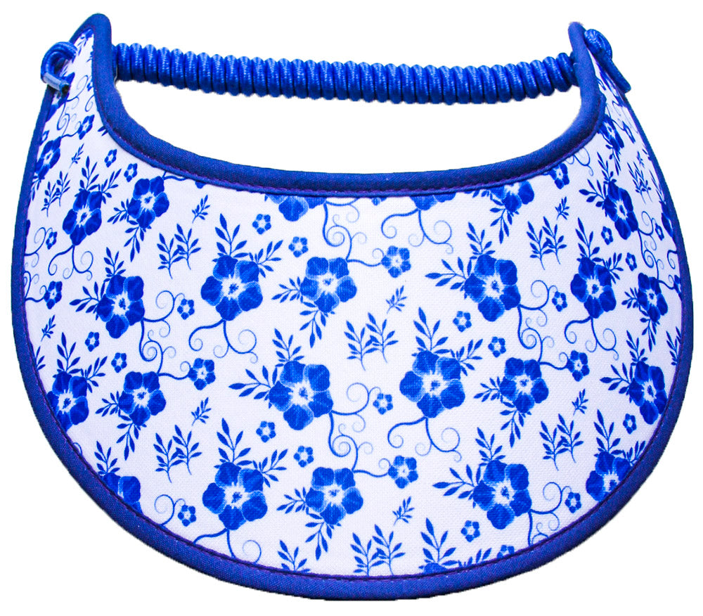 Foam sun visor with tiny hibiscus on white