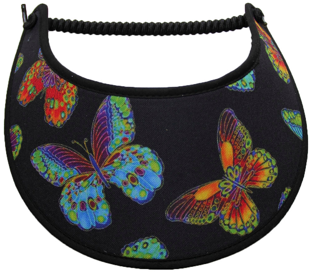 Foam sun visor with large butterflies on black