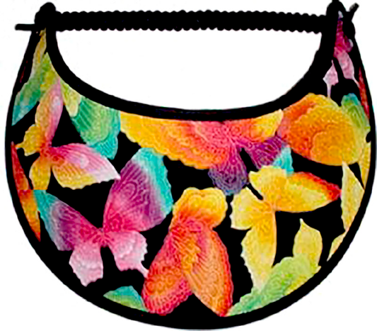 Foam sun visor with brightly colored butterflies