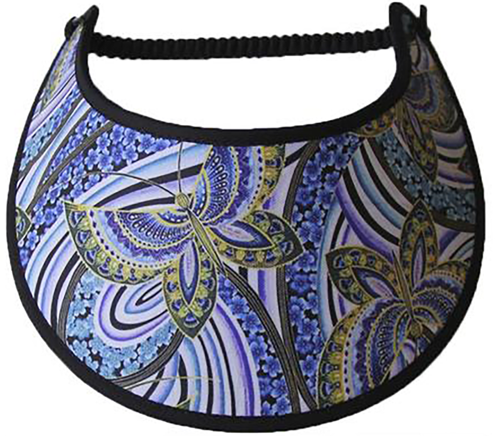 Foam sun visor with blue and gold butterflies