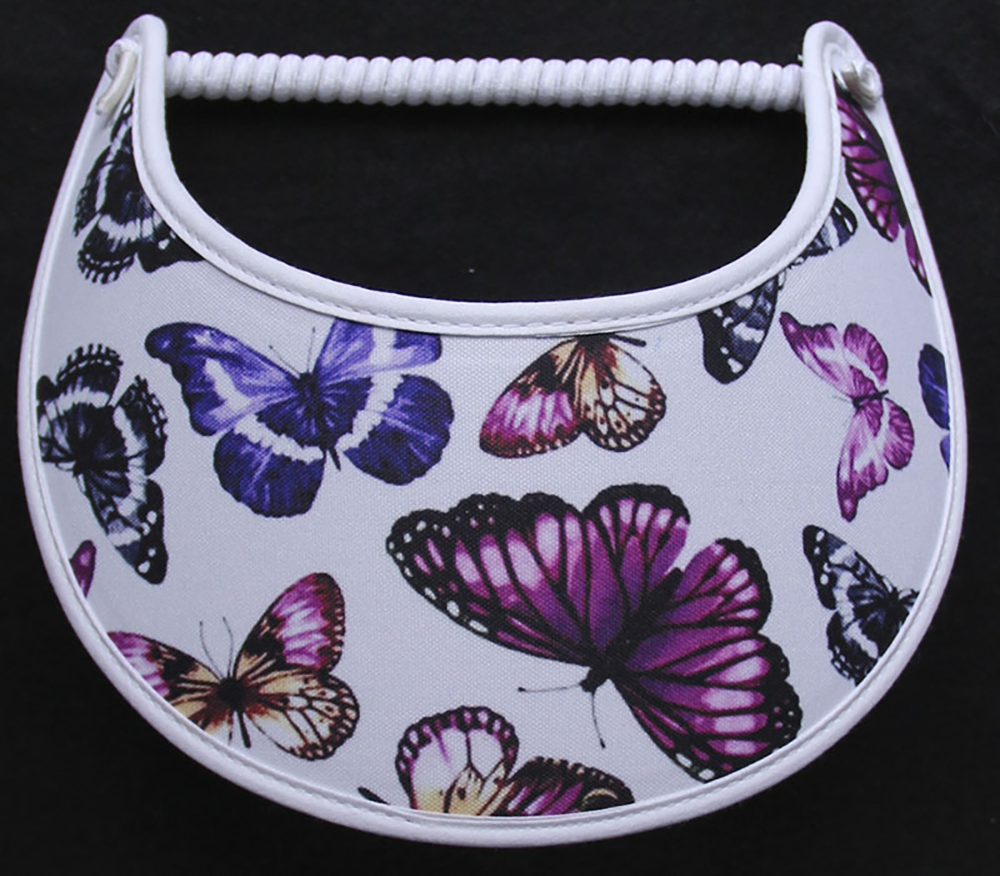 Various Butterflies on White Sun Visor Trimmed in White