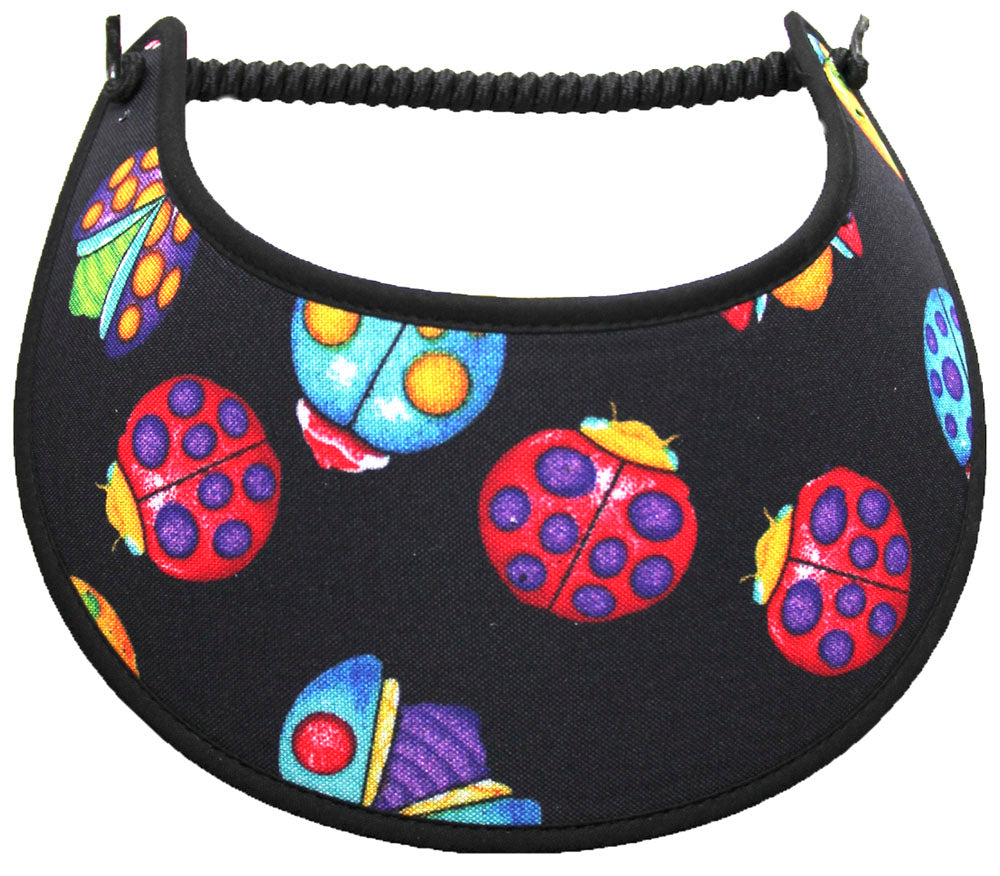 Foam sun visor with large ladybugs on black