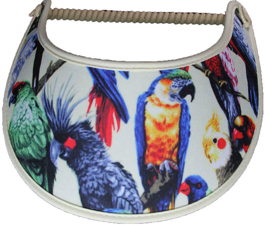 Foam sun visor with pet birds cream with cream trim
