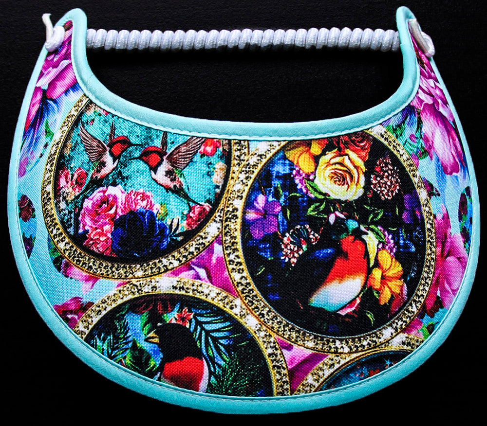 Foam sun visor with assorted birds in frames
