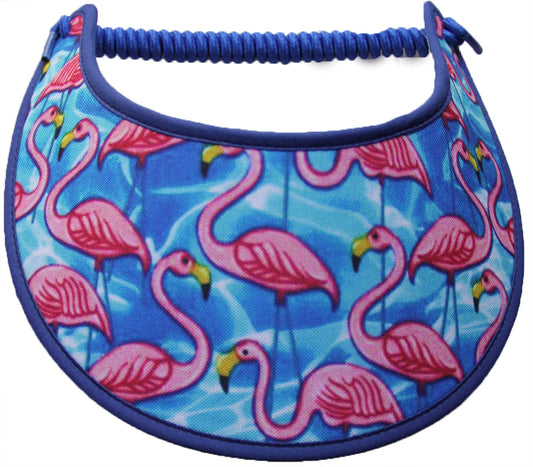 Ladies sun visor with flamingos and dark blue trim