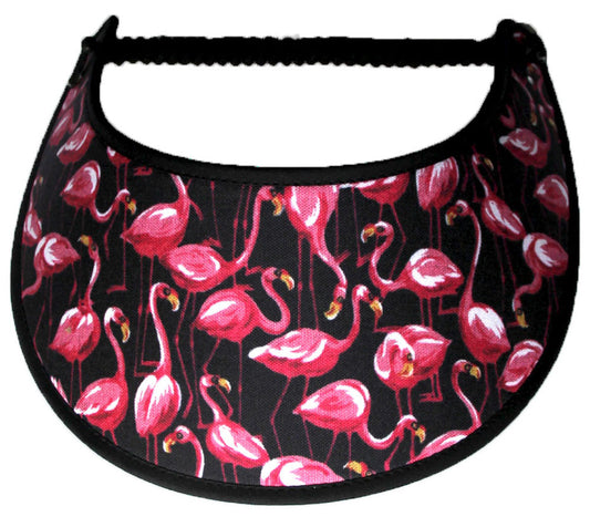 Foam sun visor with flamingoes on black