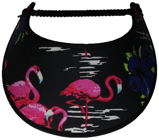 Foam sun visor with flamingoes on black