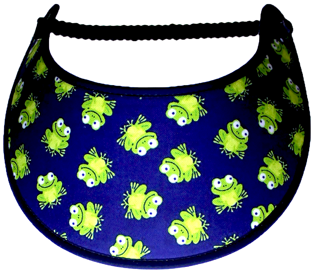 Foam sun visor with mini frogs on navy background