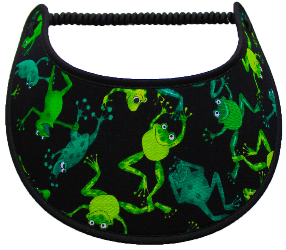 Foam sun visor with green frogs on black