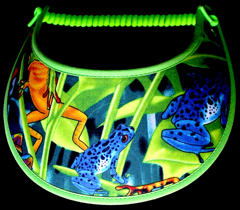 Ladies foam sun visor with large blue and yellow frogs