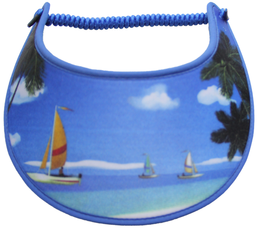 SUN VISOR WITH WITH SAILBOATS IN A CALM SCENE 