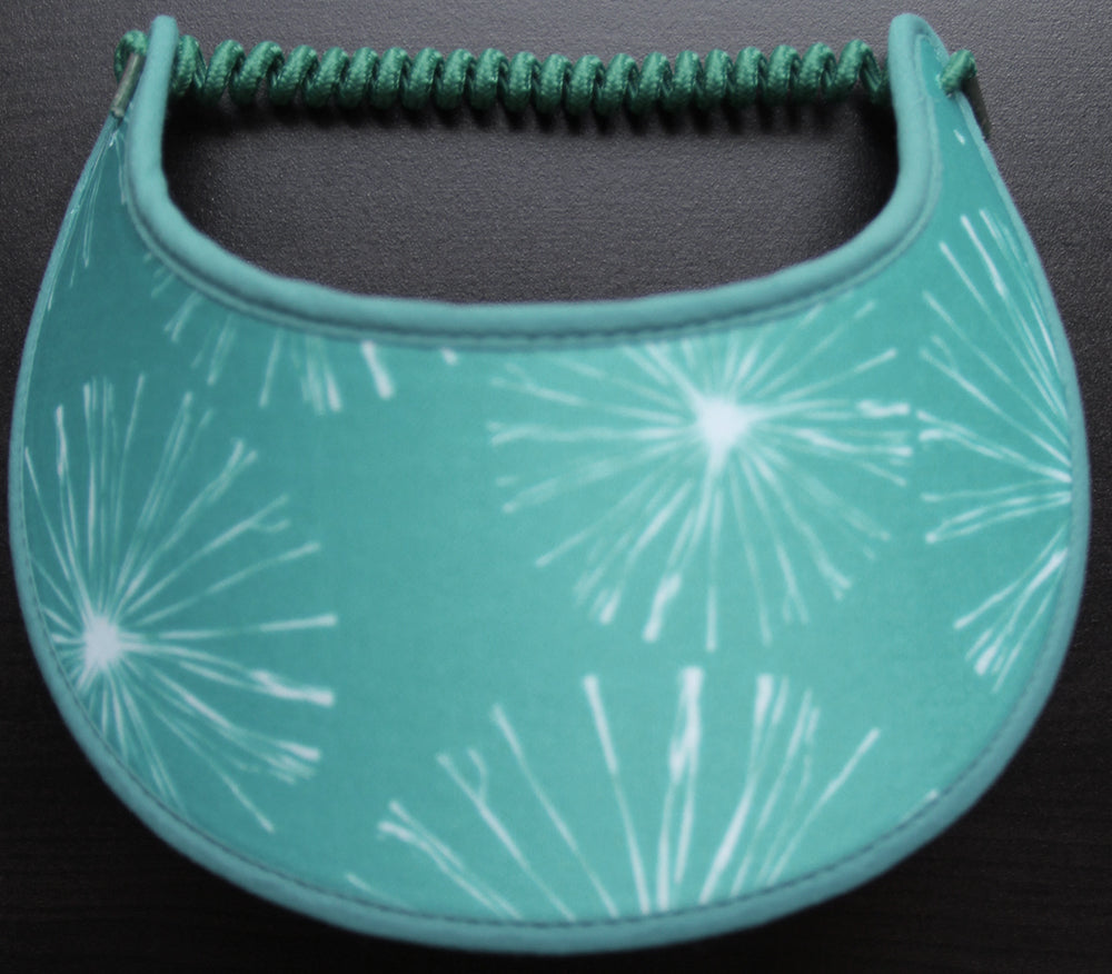 SUN VISOR WITH OCEAN SPARKS ON TEAL COLOR...EDGES TRIMMED WITH TEAL FABRIC
