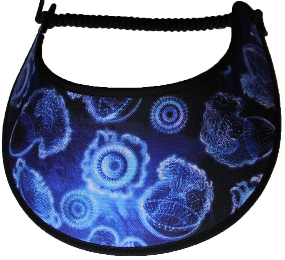 Foam sun visor with jelly fish on blue.
