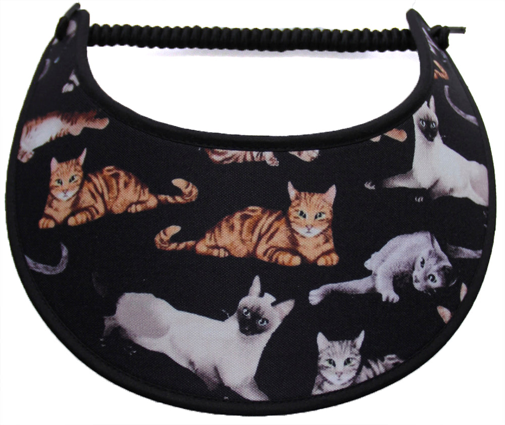 Foam sun visor with tan & gray cats on black