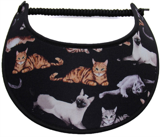 Foam sun visor with tan & gray cats on black