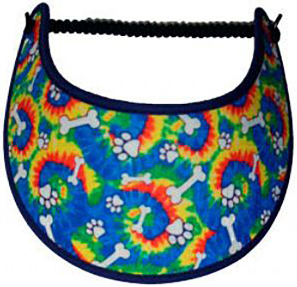 Foam sun visor with dog bones, paw prints and tie dye
