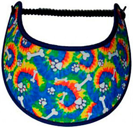 Foam sun visor with dog bones, paw prints and tie dye