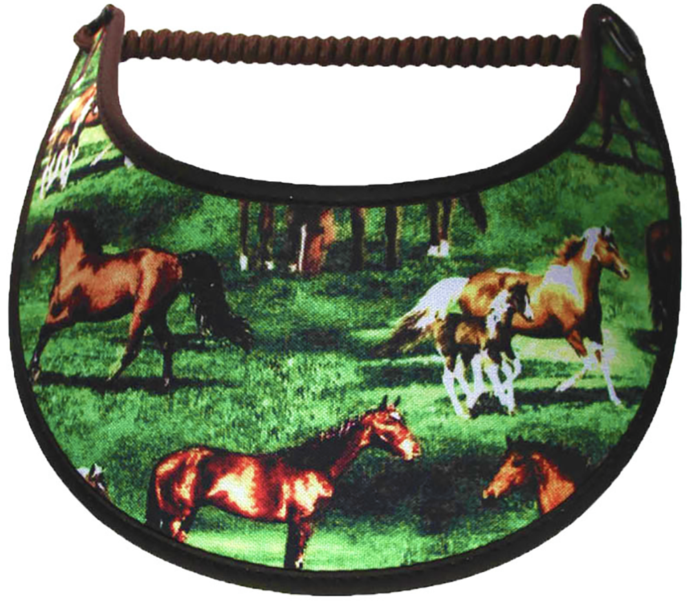 Foam sun visor with horses in pasture