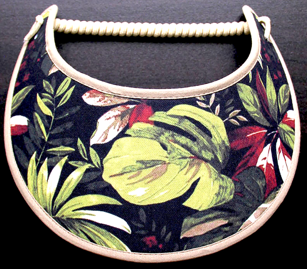 Ladies sun visor with tropical flowers & leaves