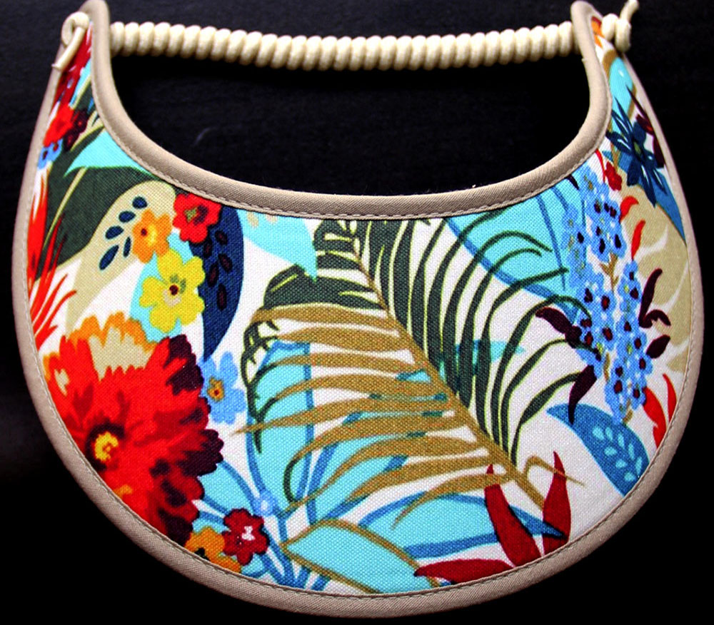 Foam sun visor with red flowers & aqua leaves