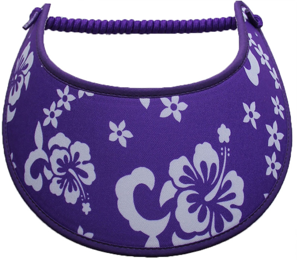 Foam sun visor with white hibiscus on purple