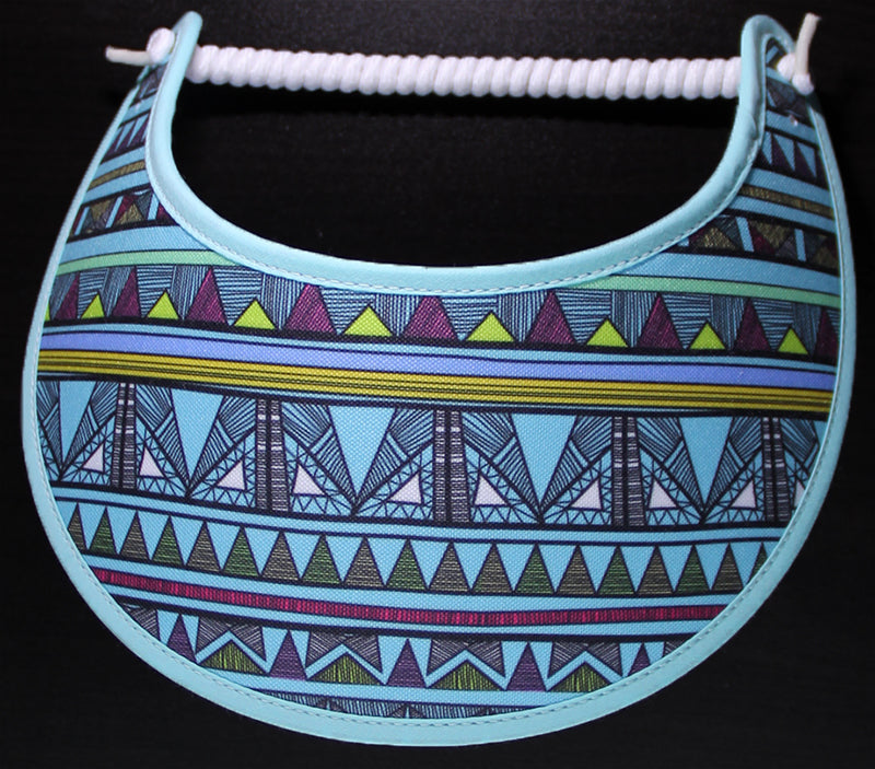 Ladies sun visor with a southwestern design in aqua.
