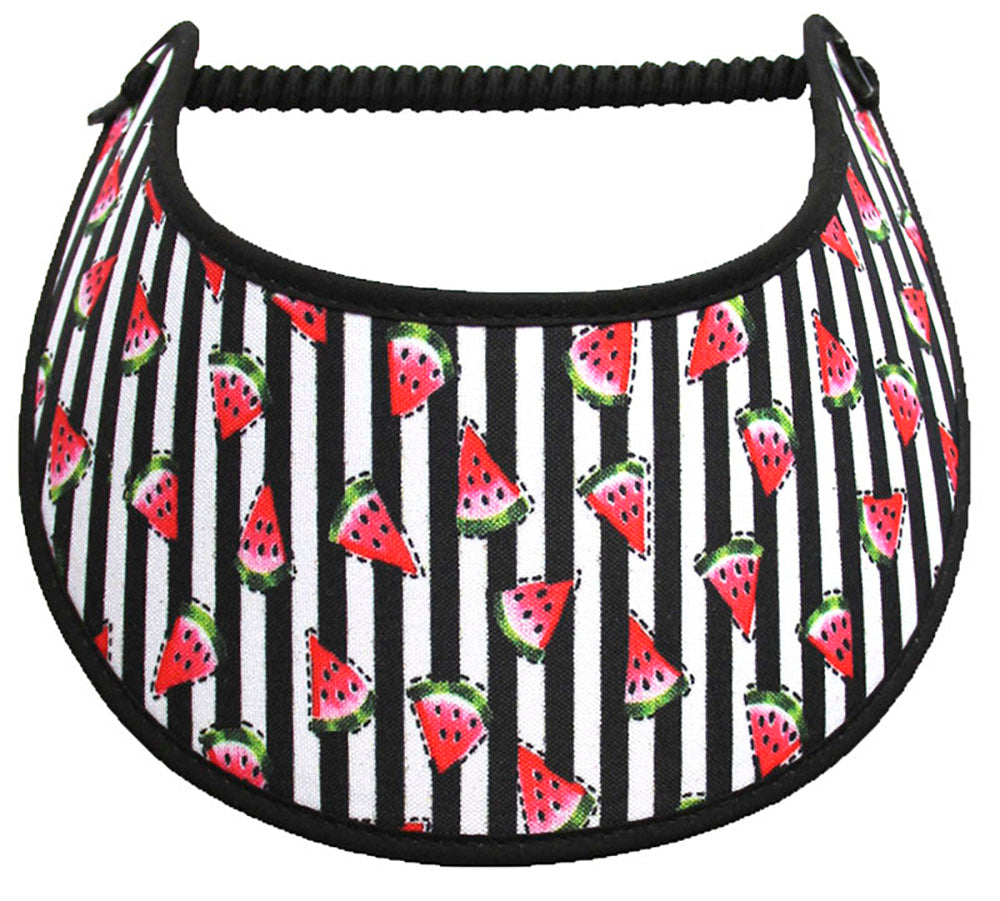 Foam sun visor with watermelon slices on black & white stripe