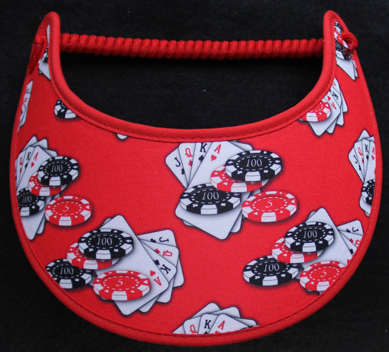 Foam sun visor with chips cards on red