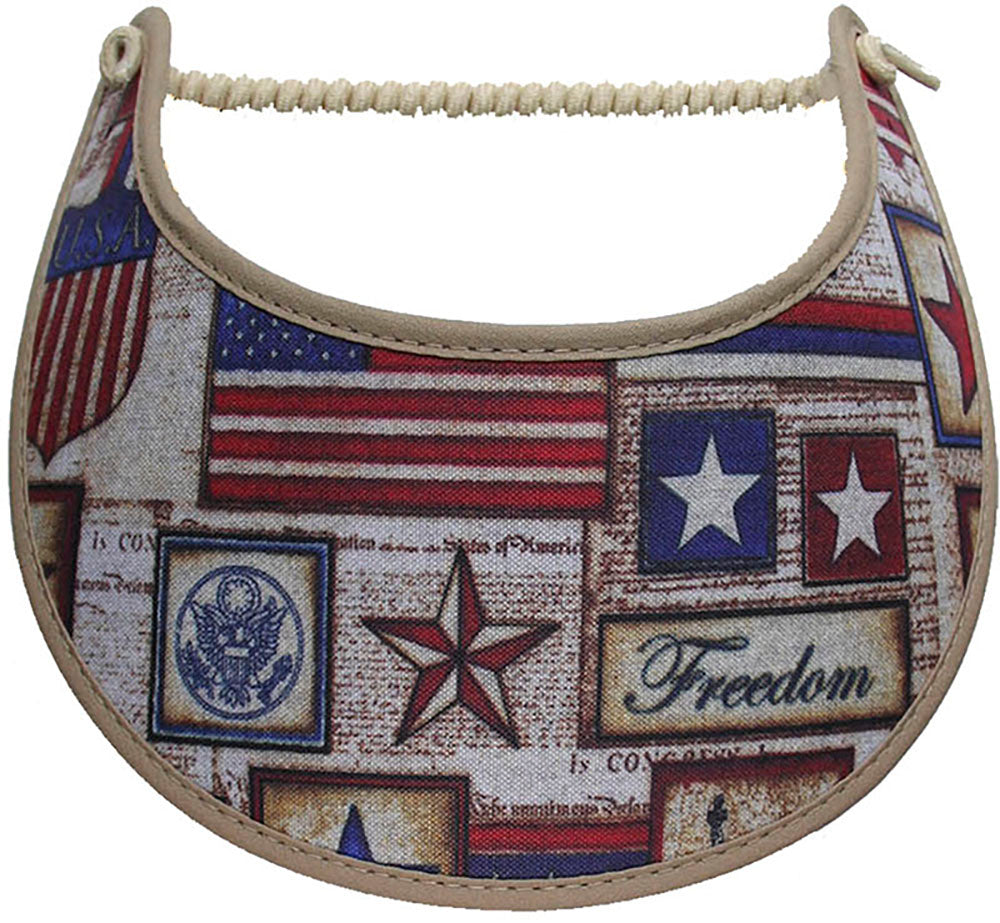 Foam sun visor with freedom and stars on tan