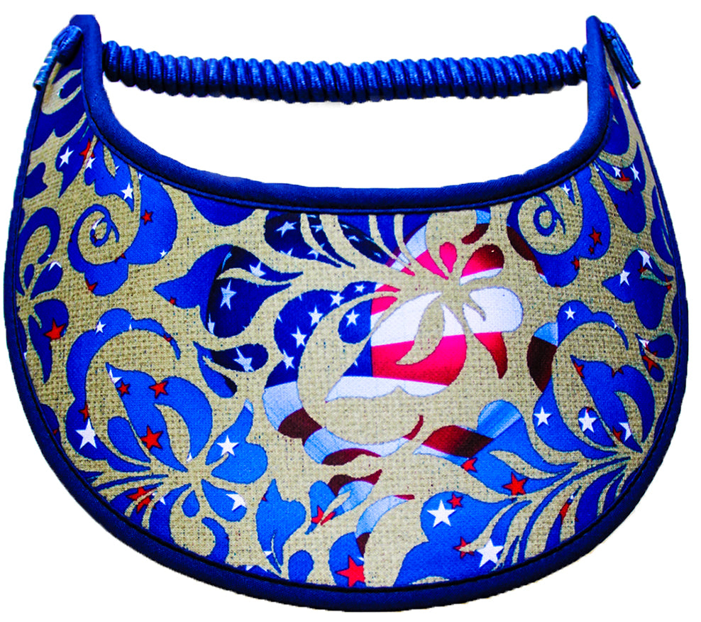 Foam sun visor with damask patriotic design on tan
