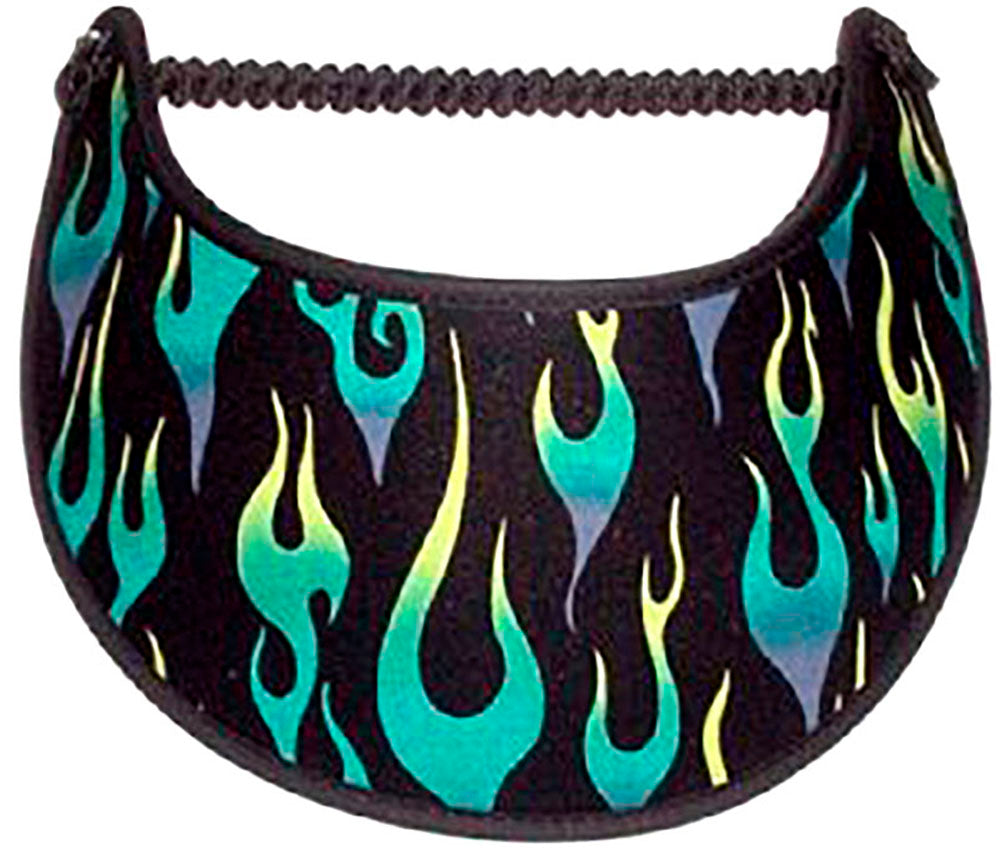 Foam sun visor with racing flames in blue & yellow on black