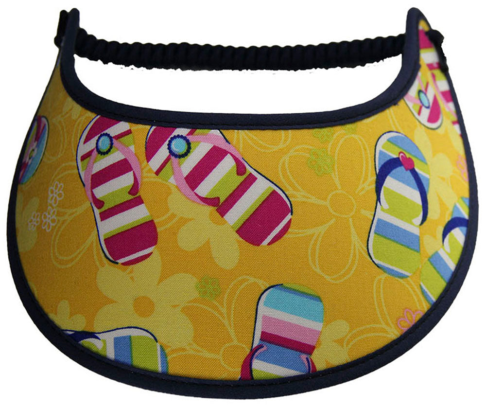 Foam sun visor with flip flops on yellow