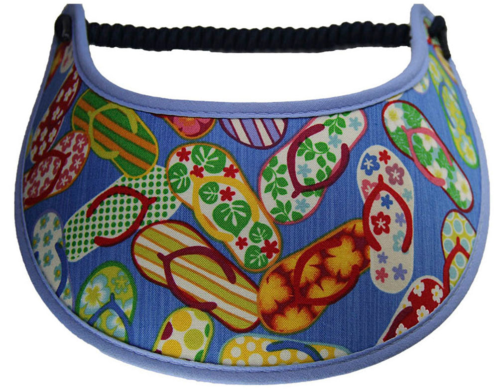 Foam sun visor with flip flops on light blue