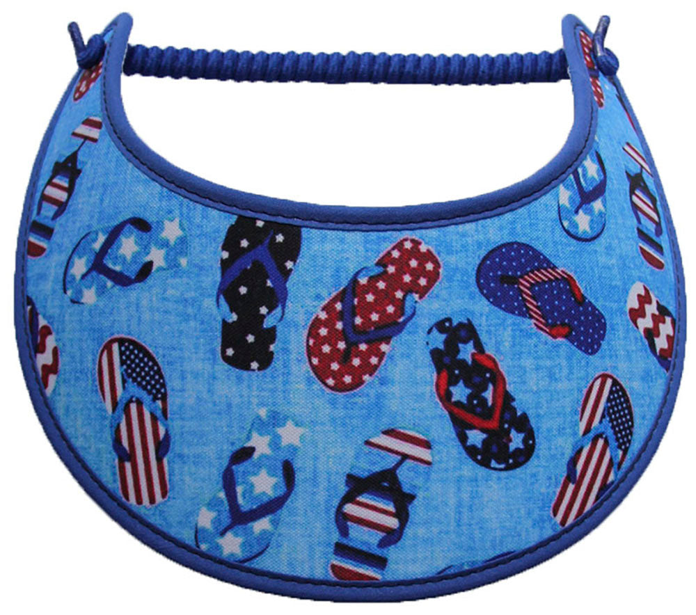 Foam sun visor with flip flops on blue