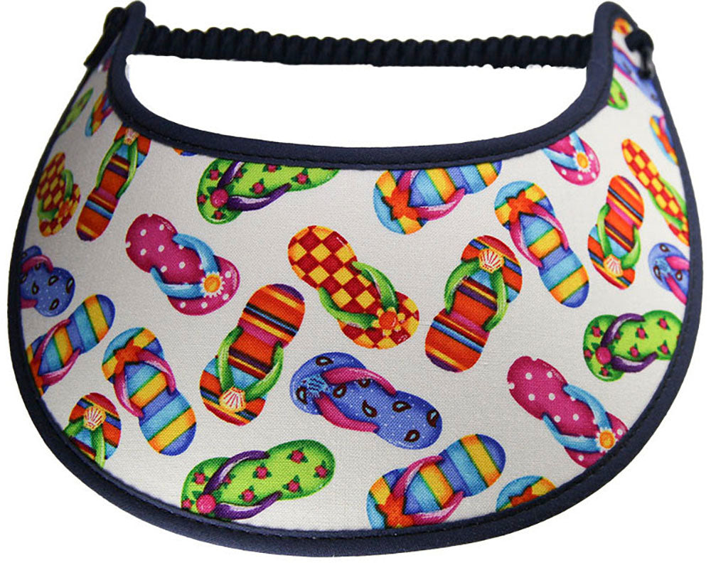 Foam sun visor with flip flops on white
