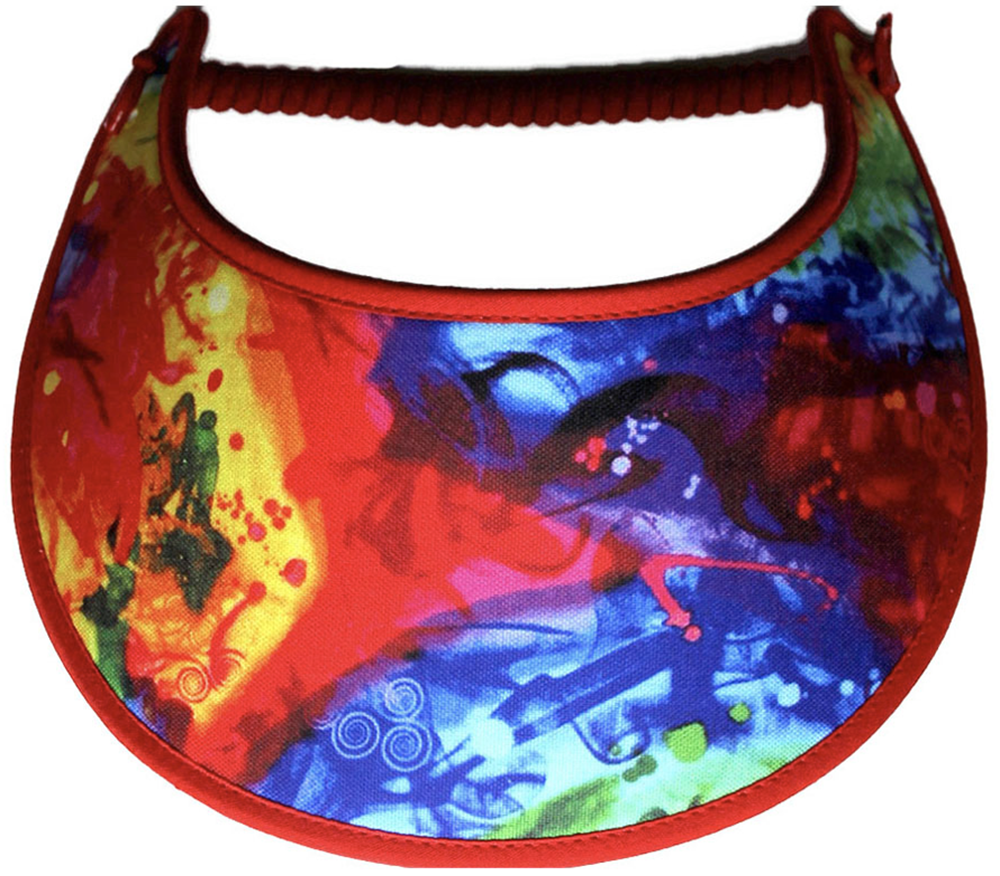 Foam sun visor with design in red, blue & yellow