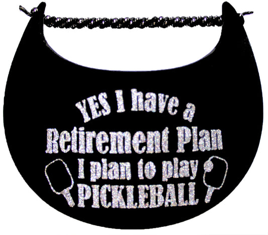 Foam sun visor with pickle ball retirement plan in silver bling