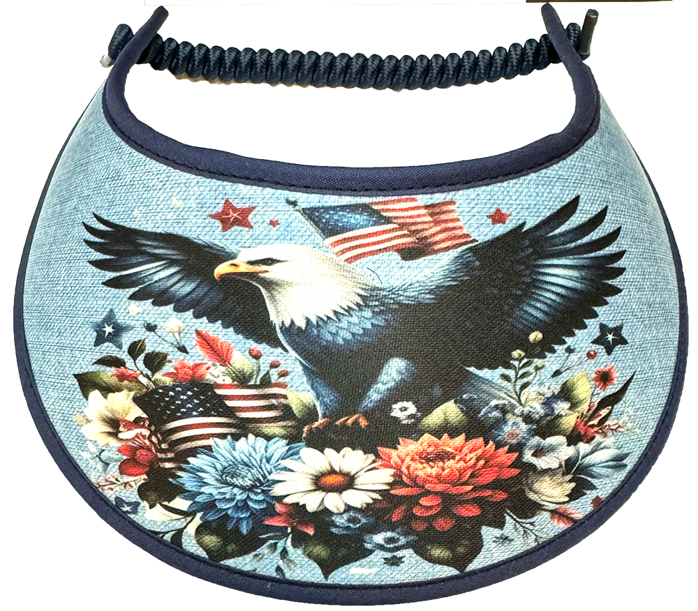 4th of July Sun Visor with Eagle Landing in Flowers