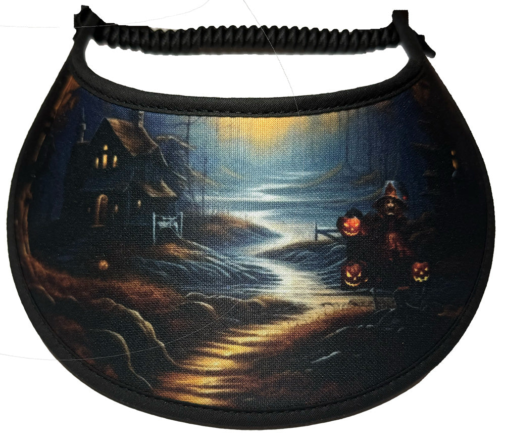 Halloween Sun Visor Spooky house & Little Girl on Black