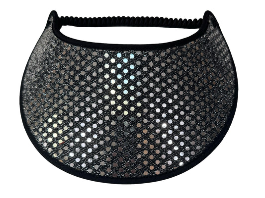 J130w  Silver on Black Confetti Glitz Wide Brim Sun Visor