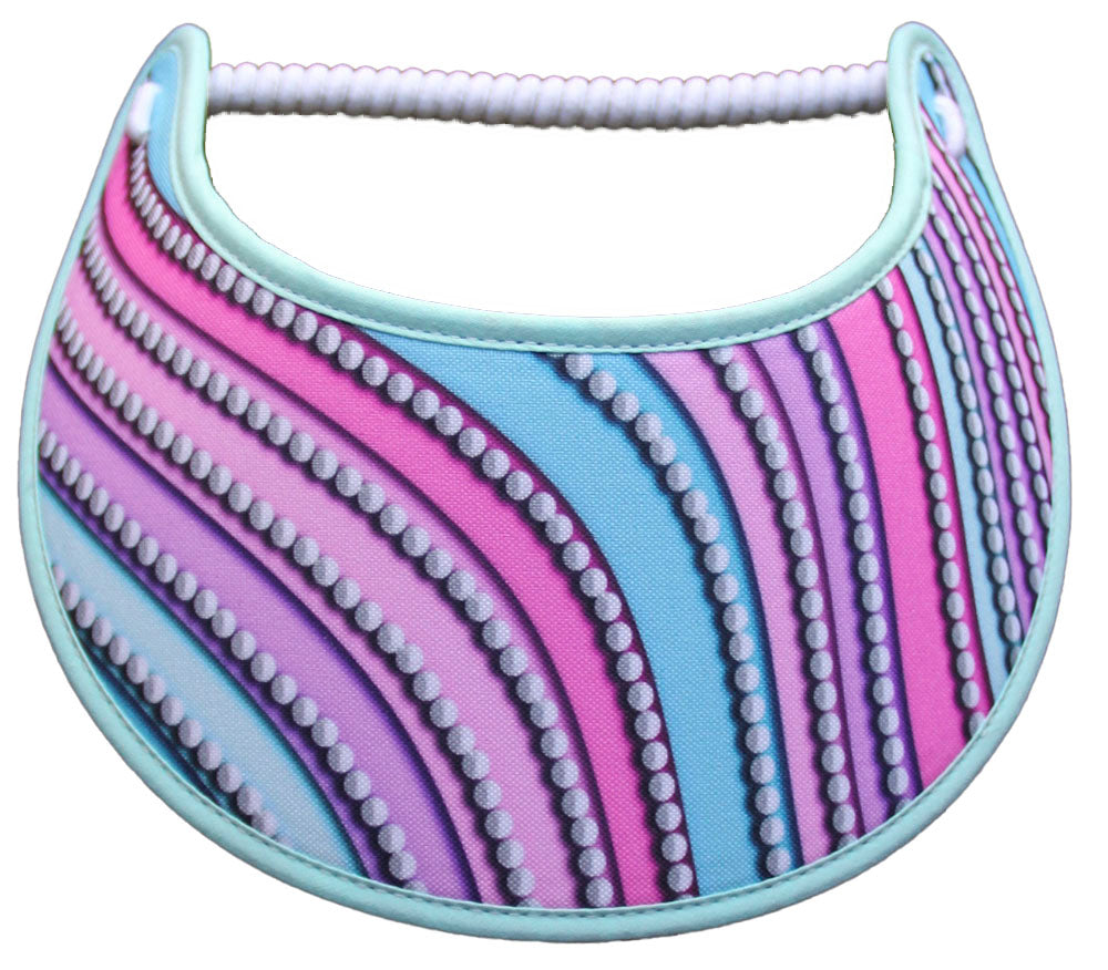 M081 Sun Visor with Rows of Pearl Design on Pastel Stripes