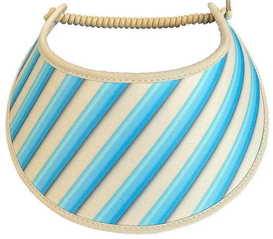 M139 Light Beige Sun Visor with Aqua Blue Stripes