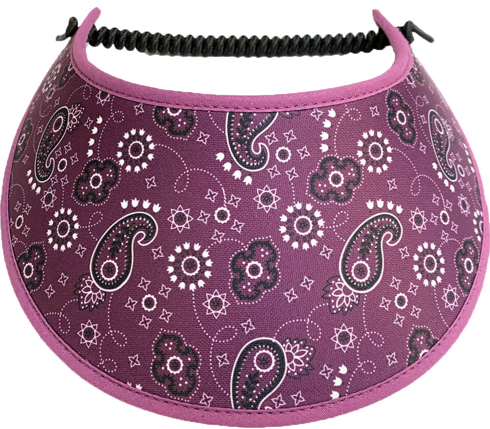 M611 Sun Visor with a Paisley Pattern on a Plum Background